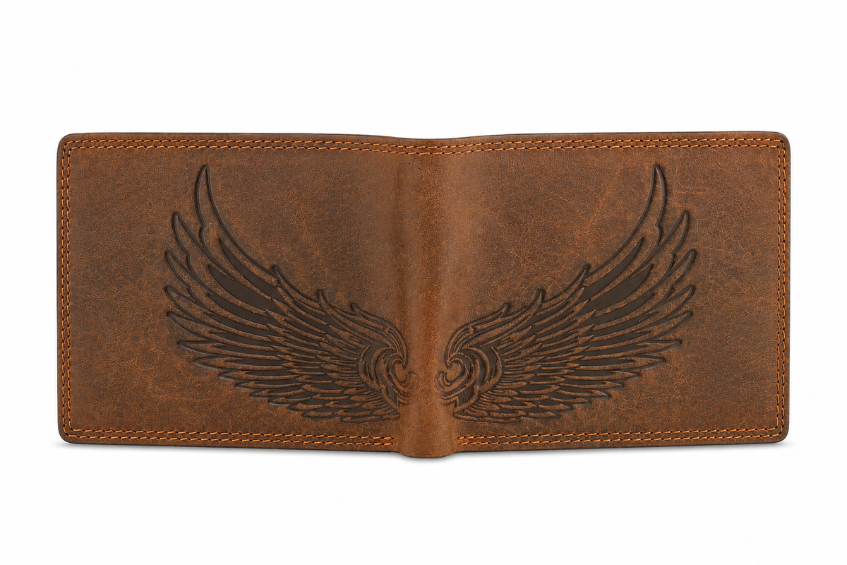 eagle embossed crunch leather wallet