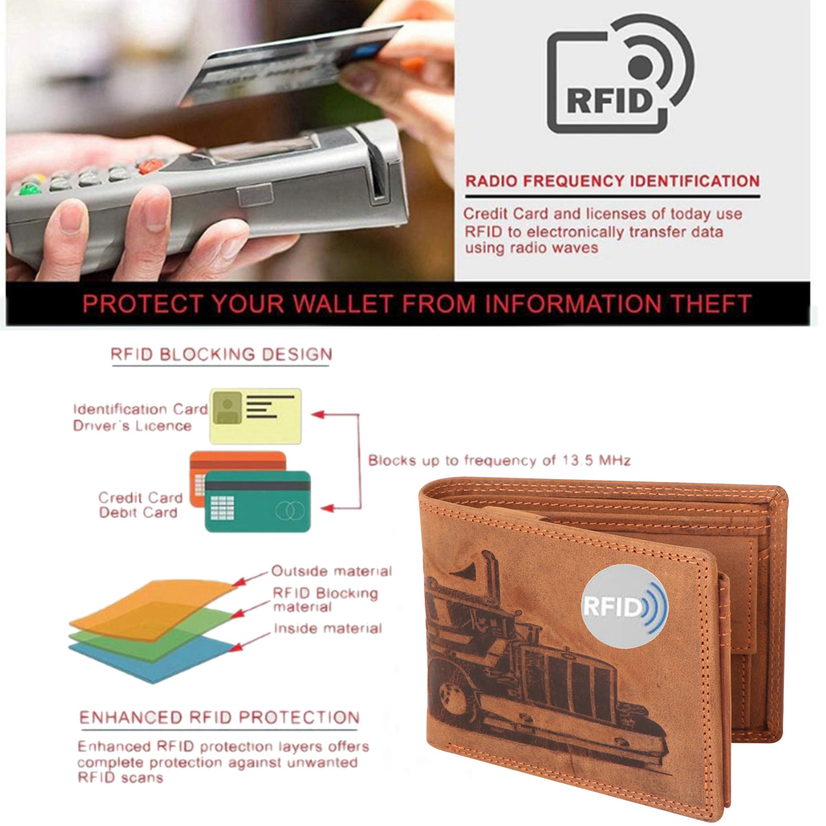 truck embossed cruch leather wallet