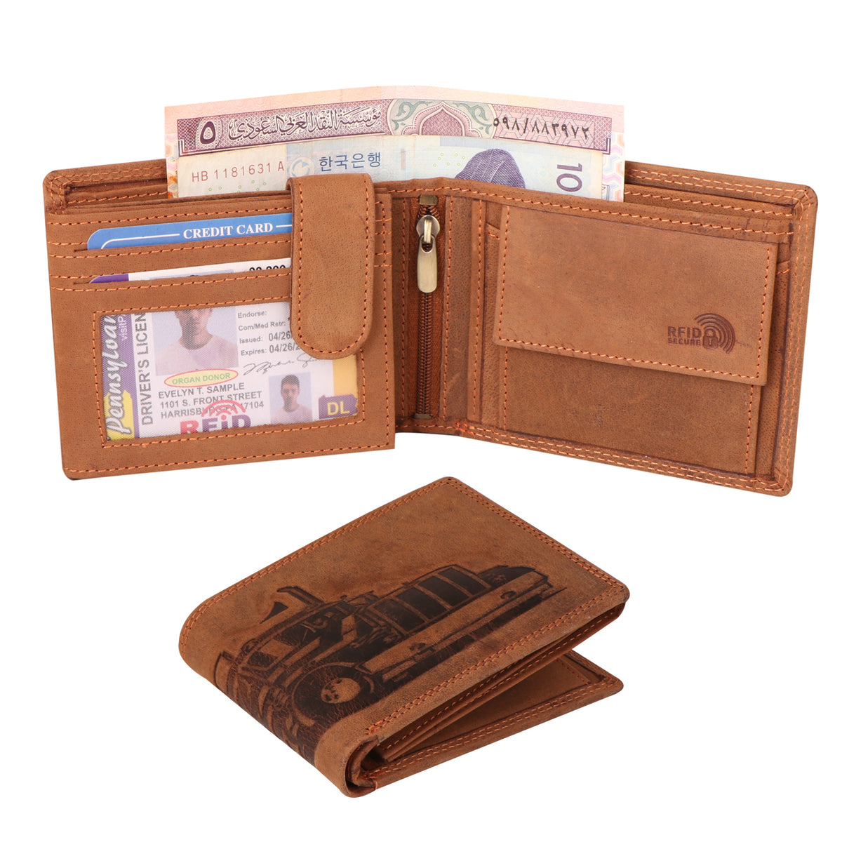 truck embossed cruch leather wallet