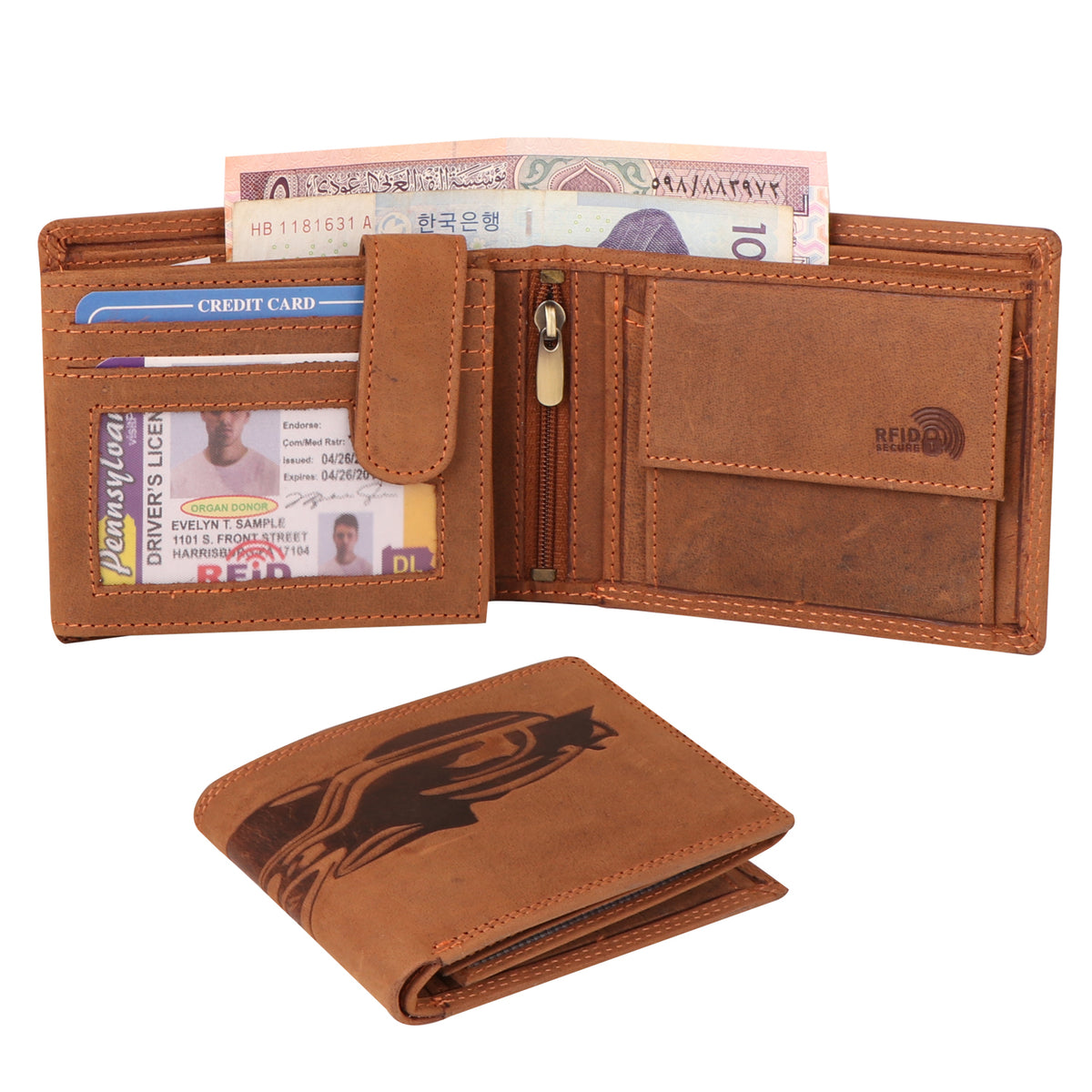 bike embossed cruch leather wallet