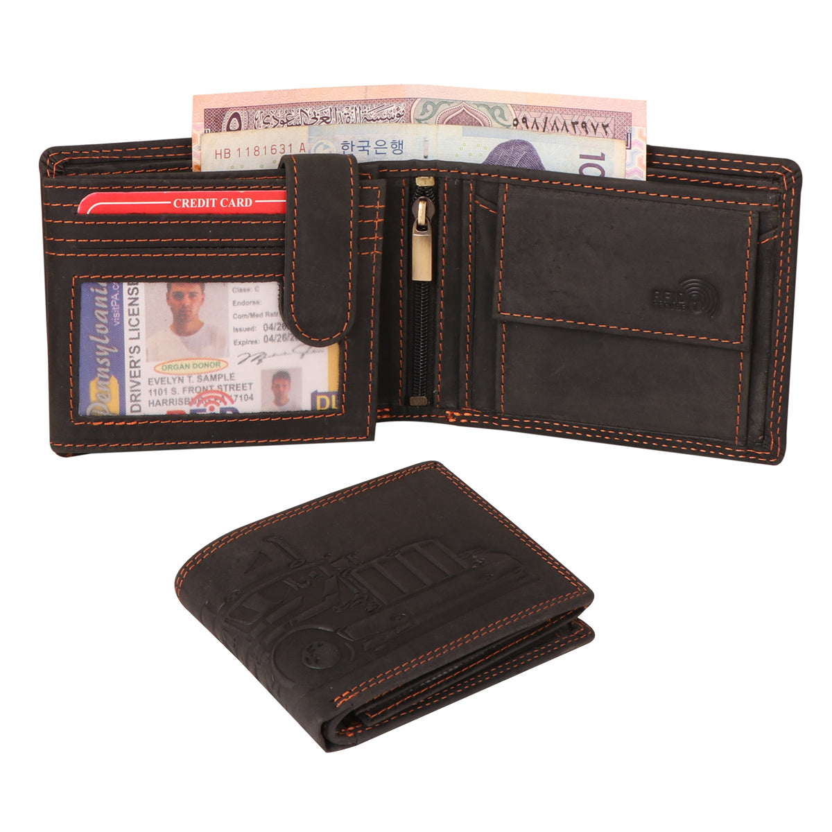 Seragino truck Embossed Leather Bifold Wallet