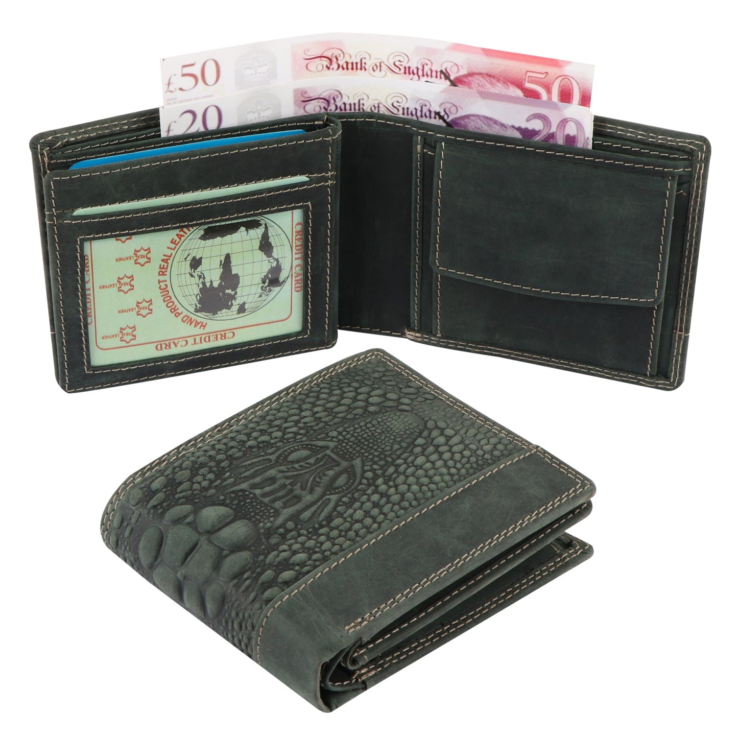 Seragino CrocPython Bifold Wallet - Olive Green