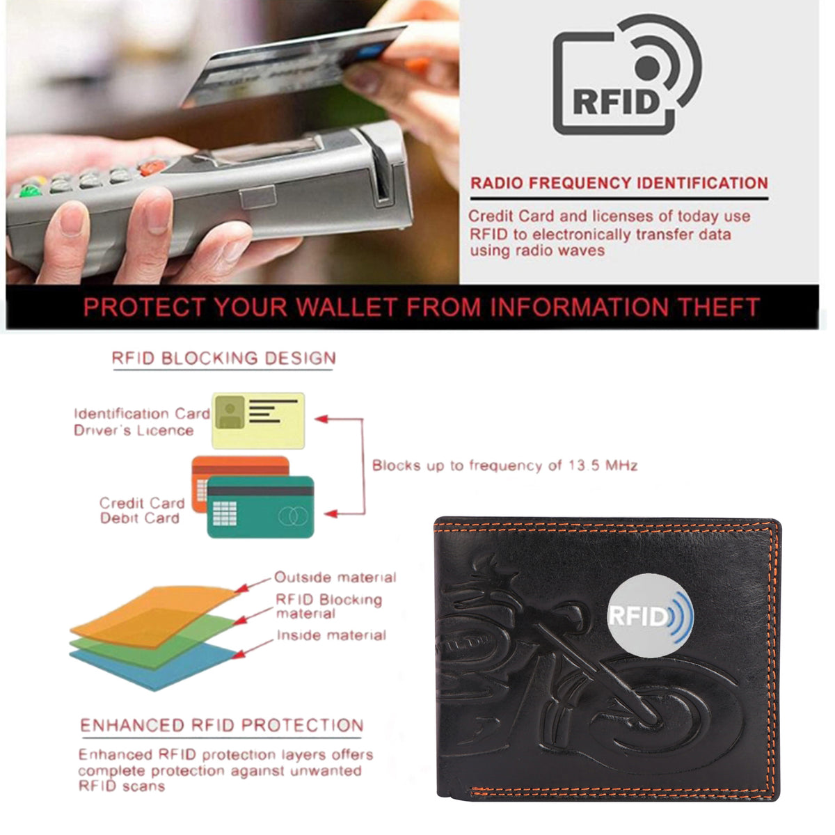 Seragino Bike Embossed Leather Bifold Wallet