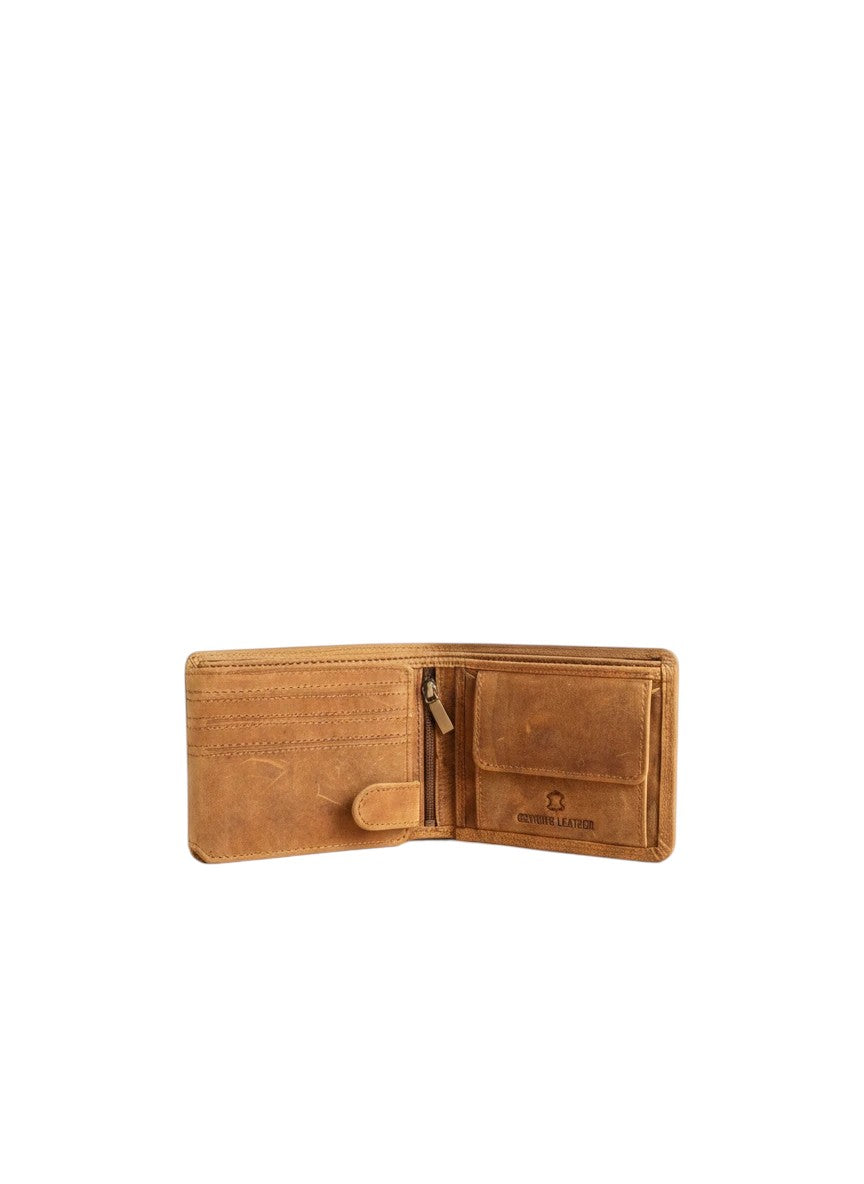 Seragino Classic Bifold wallet in tan full-grain leather with 6 card slots, 2 cash compartments, and a coin pocket.
