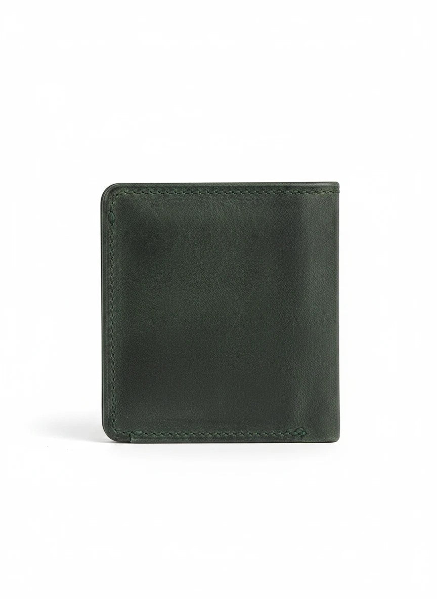 Seragino Verde Bifold Wallet in dark green leather with visible stitching detail.
